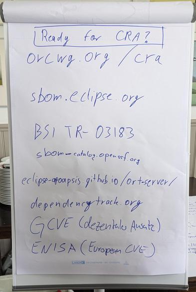 Ready for the CRA?

https://orcwg.org/cra/

https://sbom.eclipse.org/

BSI TR-03183

https://sbom-catalog.openssf.org/

https://eclipse-apoapsis.github.io/ort-server/

https://dependencytrack.org/

GCVE (dezentraler Ansatz)

ENISA (European CVE)